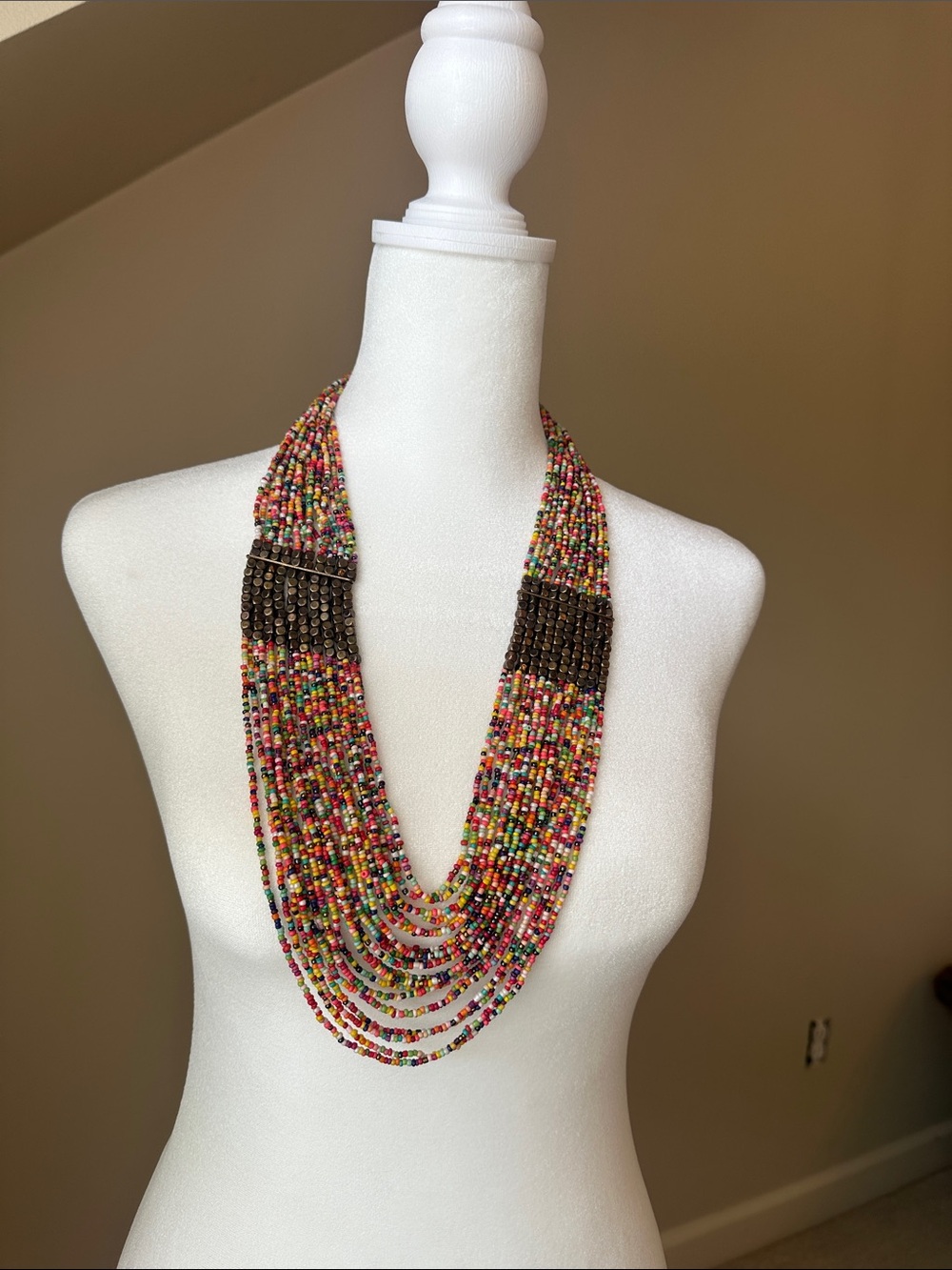 Multicolor Beaded Layered Boho Statement Necklace